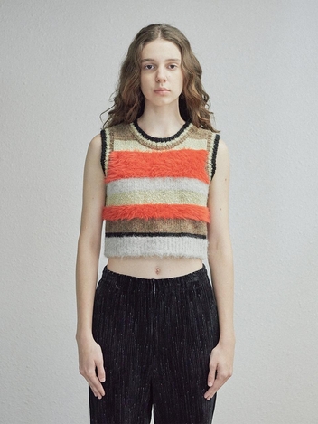 [주말특가]MIXED STRIPE KNIT VEST_RED