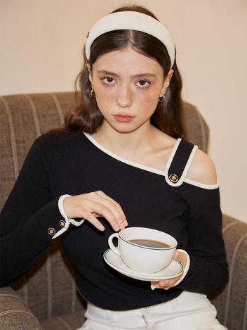 Button Point Velvet Hairband_ Ivory