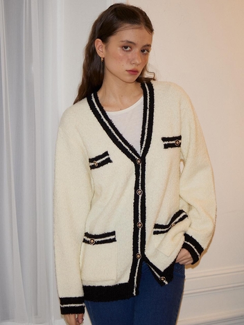 Loose Fit Boucle Cardigan_ Ivory