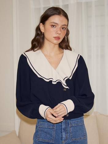 Ruffle Collar Wrap Blouse