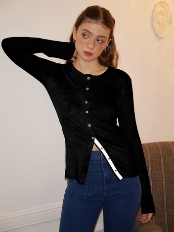 Velvet Point Cardigan_ Black