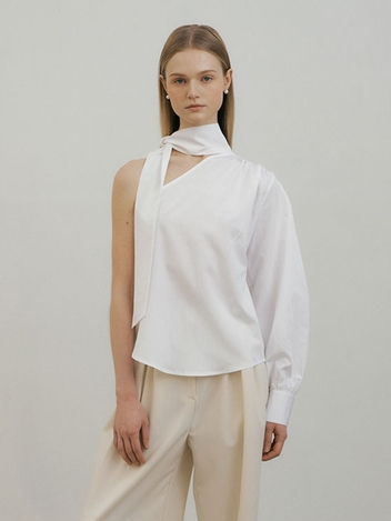 Silk one shoulder tie blouse (white) 
