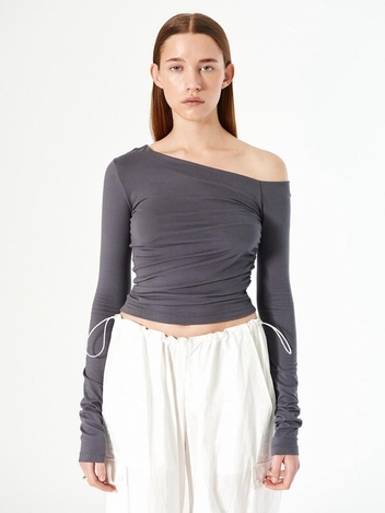 ONE SHOULDER SOFT TEE_GREY