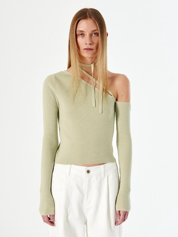 ONE SHOULDER STRAP KNIT TOP_MINT