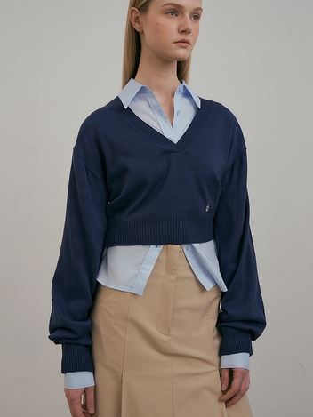 Deep Vneck knit SET -Navy