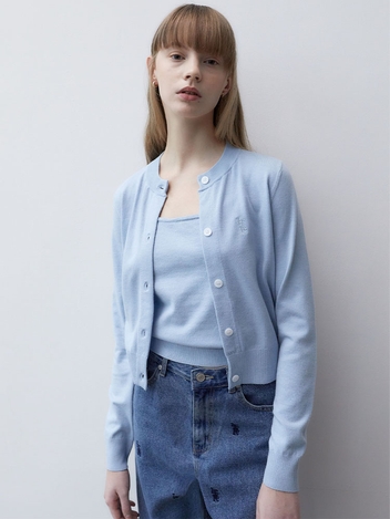 SWEET ROUND NECK CROP CARDIGAN SET_SKY BLUE