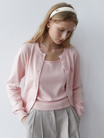 SWEET ROUND NECK CROP CARDIGAN_PINK