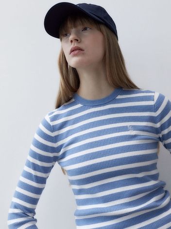 LOGO STRIPE LONG SLEEVE KNIT_BLUE