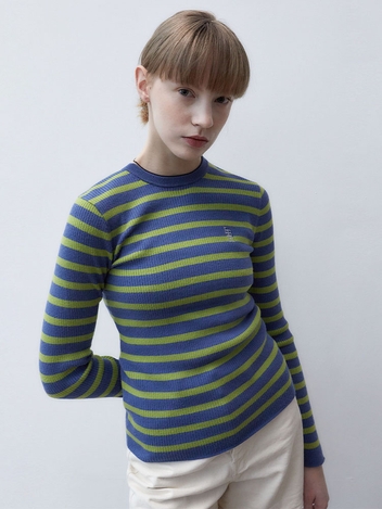 LOGO STRIPE LONG-SLEEVE KNIT_DUSTY BLUE