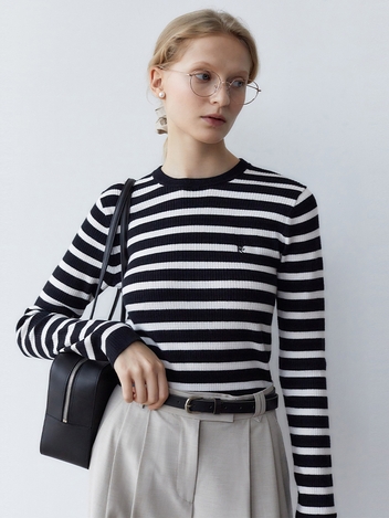 LOGO STRIPE LONG-SLEEVE KNIT_BLACK