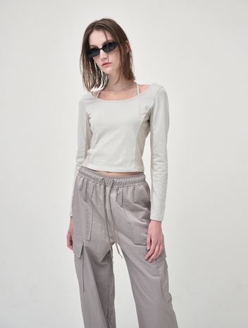 Color Block Halter Neck T-Shirt, Ash Khaki