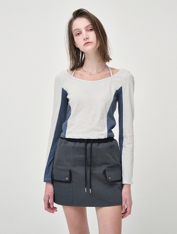 Color Block Halter Neck T-Shirt, Ash Blue