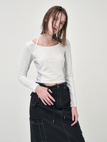 Color Block Halter Neck T-Shirt, White Melange