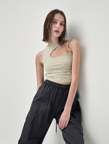Cut Out Sleeveless Top, Khaki Beige