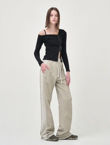 Side Reverse Banding Pants, Ash Beige