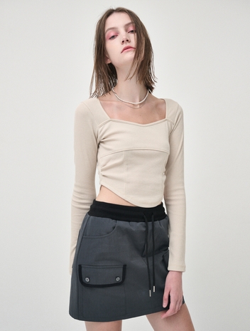Heart Neck Crop T-Shirt, Yellow Beige