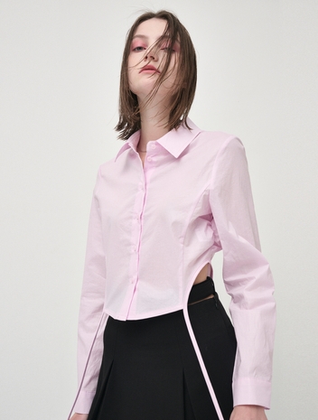Side Shirring Slim Shirt, Pink
