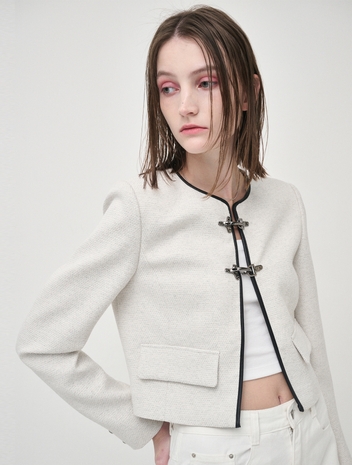 Buckle Tweed Jacket, Ivory