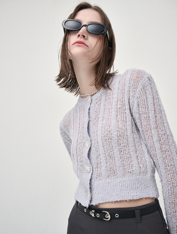 Tail Yarn Ribbed Knit Cardigan, Lavender Blue