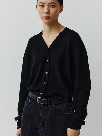 LANA WOOL V NECK CARDIGAN - BLACK
