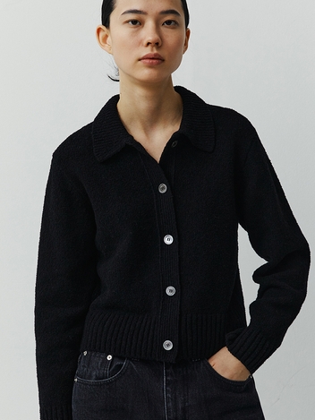 ORAGANIC COTTON COLLAR CARDIGAN - BLACK
