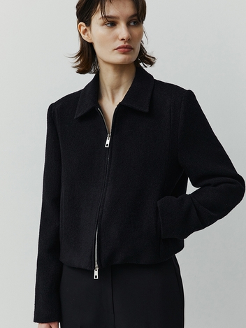 TWEED ZIP-UP BLOUSON - BLACK