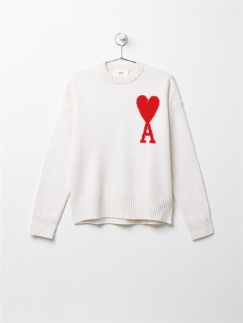 [아미] 남성 빅하트 로고 울 니트 OFF-WHITE/RED