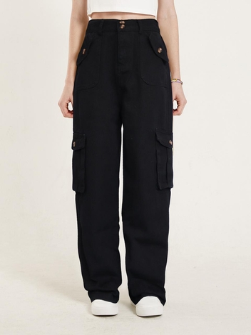 CARGO SOFT WIDE PANTS_BLACK
