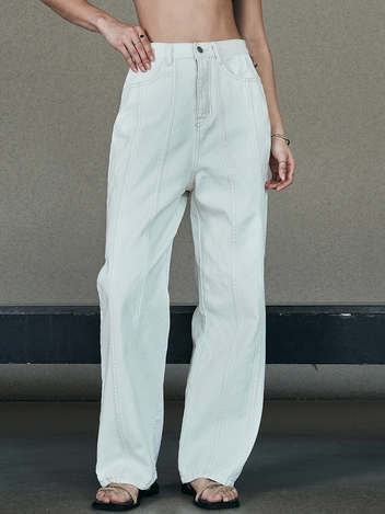 Line Stitch Denim Pants (Cream)