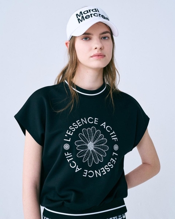 EMBLEM EMBROIDERED ACTIVE TOP _BLACK IVORY