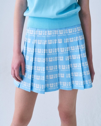 ALL OVER EMOJI PRINTED PLEATS MINI SKIRT_SKY IVORY