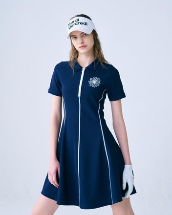 [M size 4/24일 순차배송] HALF ZIP UP DRESS FLATLOCK STITCH_NAVY IVORY