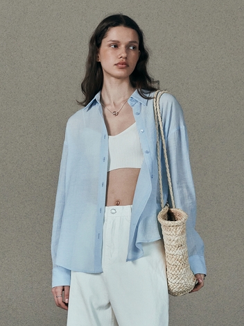 See-Through Crinkle Shirts (Sky blue)