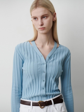 [HUNCH] [트리플에스 김유연 착용]Slit neck rib knit (2color)