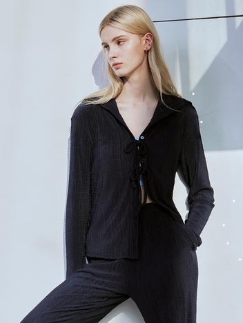[HUNCH] Pleats texture blouse pants set-up (2color)