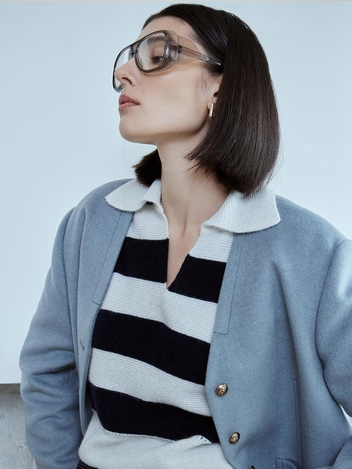 [HUNCH] COLLAR NECK STRIPE KNIT