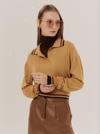 [HUNCH] POLO COLLAR HALF OPEN CLOSING KNIT