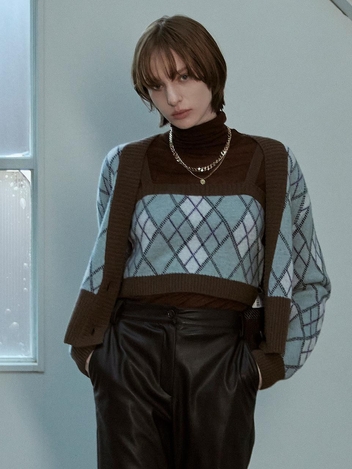 [HUNCH] UNIQUE COLOR  POINT ARGYLE KNIT BUSTIER