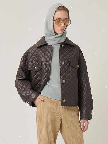 [HUNCH] QUILTING FAKE LEATHER JACKET