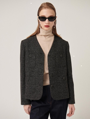 [HUNCH] V NECK TWEED JACKET