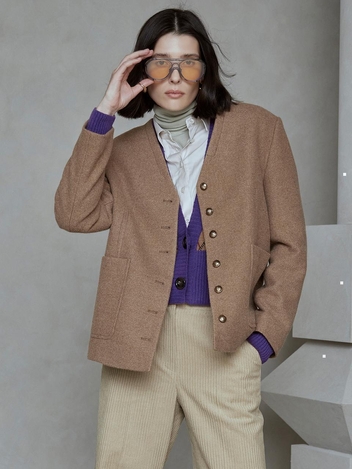 [HUNCH] STITCH LINE COLLARLESS JACKET