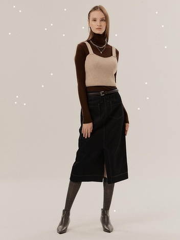 [HUNCH] HIGH WAIST BACKSLIT DENIM SKIRT