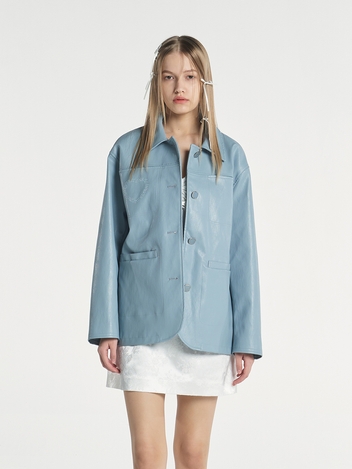 HEART FAUX LEATHER JACKET (LIGHT BLUE)