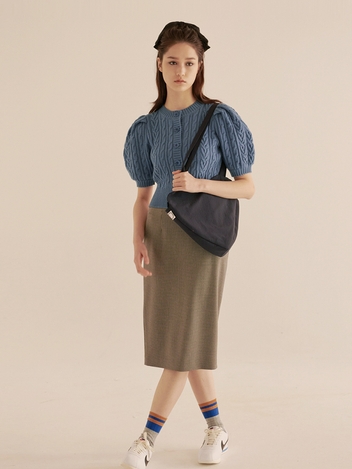 HEART KNITTED PUFFY CARDIGAN - BLUE