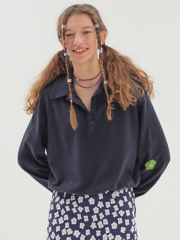 Collar Crop Sweat Shirts_NAVY