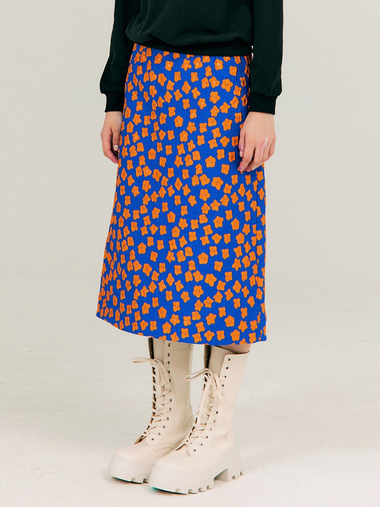 Jacquard A-Line Skirt_BLUE