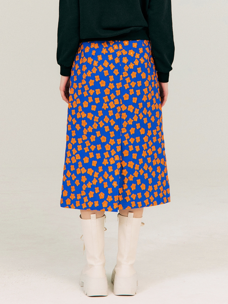 Jacquard A-Line Skirt_BLUE