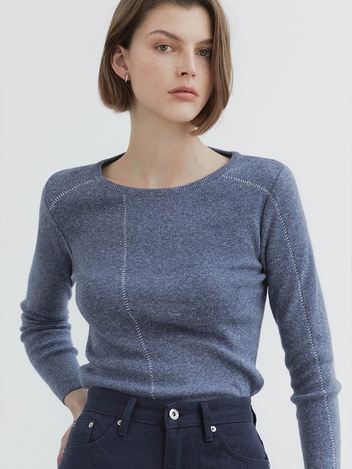 Stitch line bamboo knit / Grayish Blue
