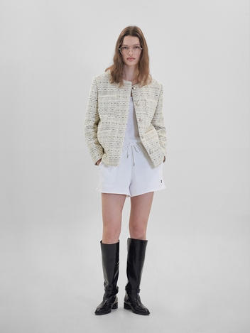 patch pocket boucle tweed jacket (cream)