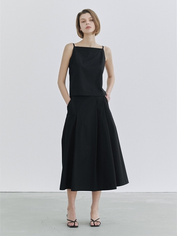 Banding long pleats skirts / Black